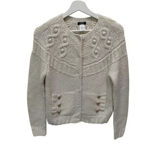 J. Crew Cable Knit Sweater Size Small Cream Pockets $178 VINTAGE Alpaca Wool